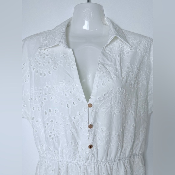 Sam Edelman Ivory White Eyelet Collared Maxi Dress Women size 6 lined Wedding - Picture 5 of 14